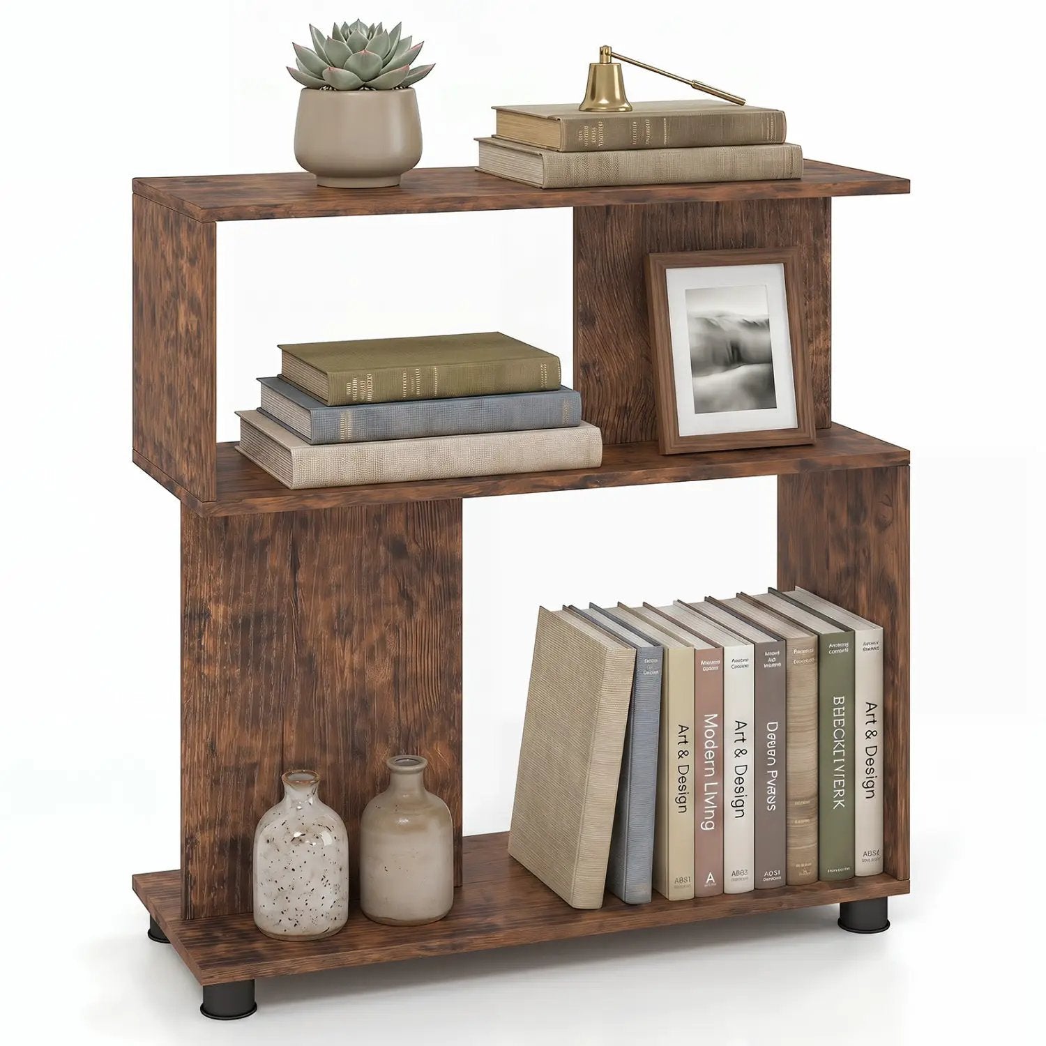 3-Tier S-Shaped Bookshelf with Adjustable Feet by DirectDeals