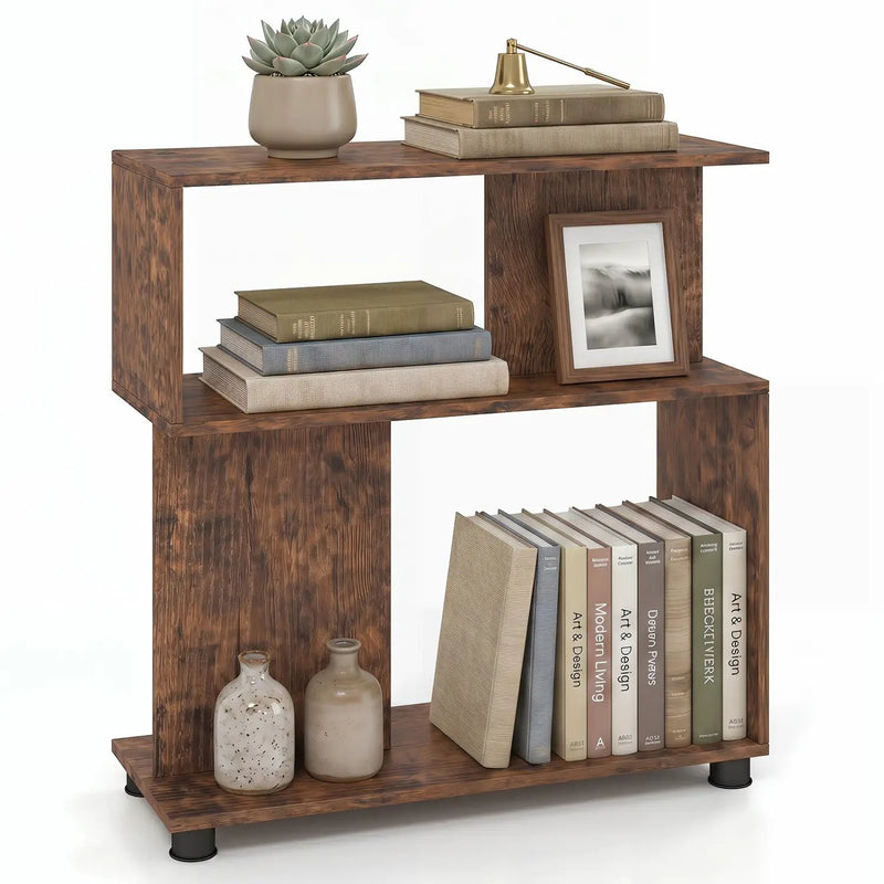 3-Tier S-Shaped Bookshelf with Adjustable Feet by DirectDeals