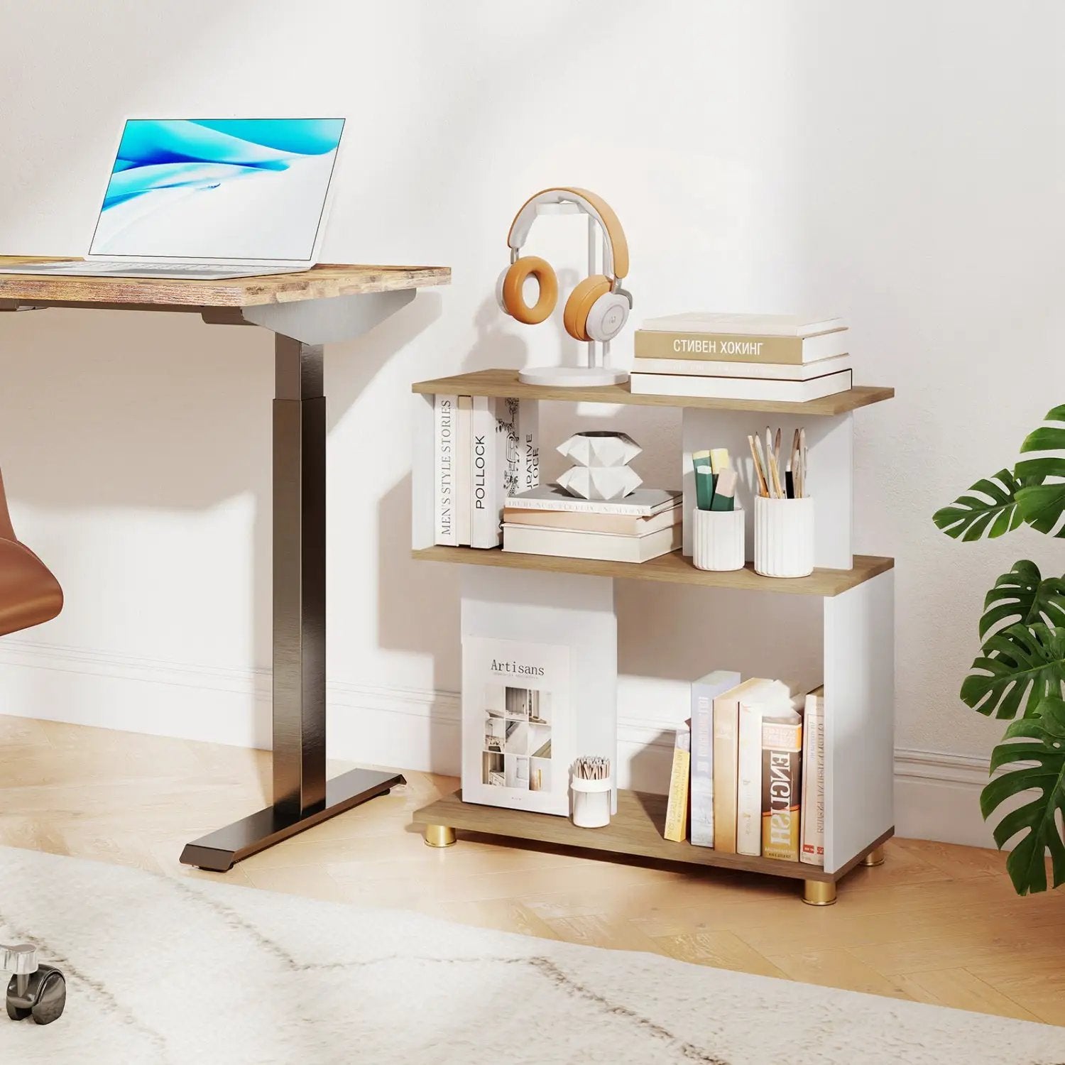 3-Tier S-Shaped Bookshelf with Adjustable Feet by DirectDeals