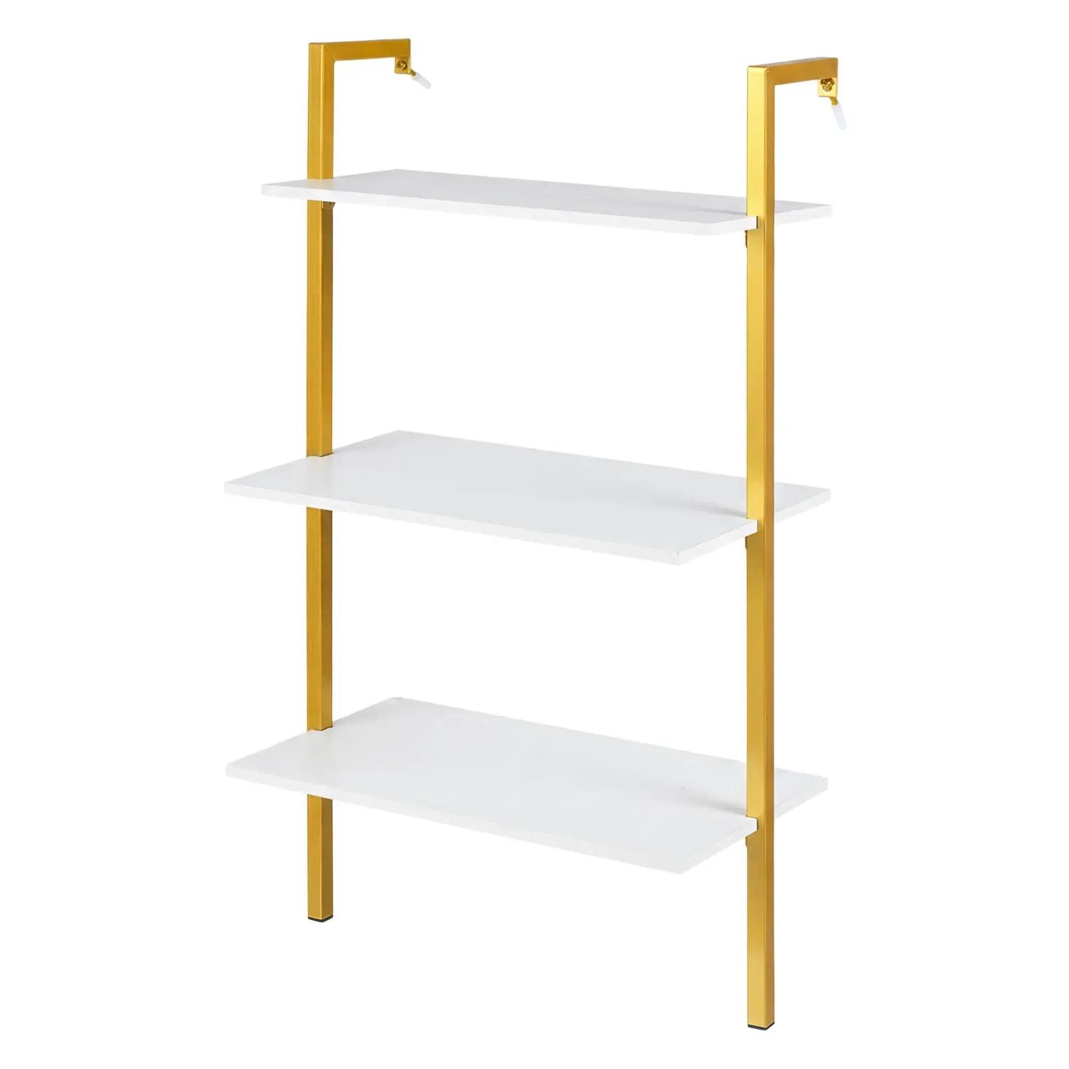 3-Tier Modern Wall Mounted Shelves Wooden Floating Shelving Unit Metal Ladder Bookshelf by DirectDeals