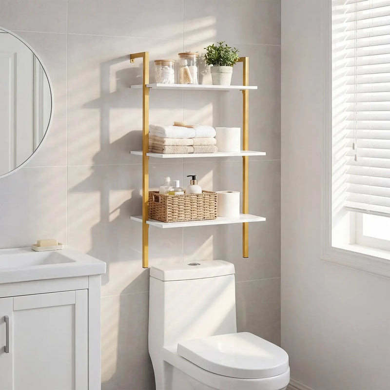 3-Tier Modern Wall Mounted Shelves Wooden Floating Shelving Unit Metal Ladder Bookshelf by DirectDeals