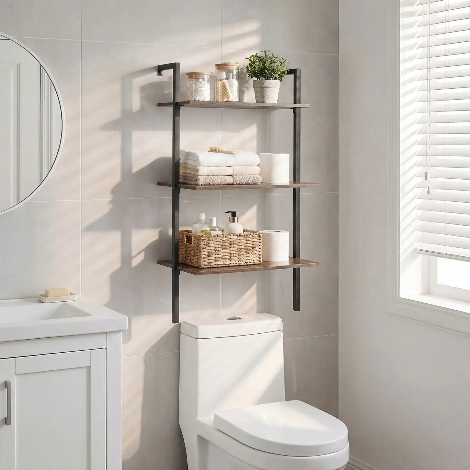 3-Tier Wall Mounted Ladder Bookshelf - Rustic Brown by DirectDeals