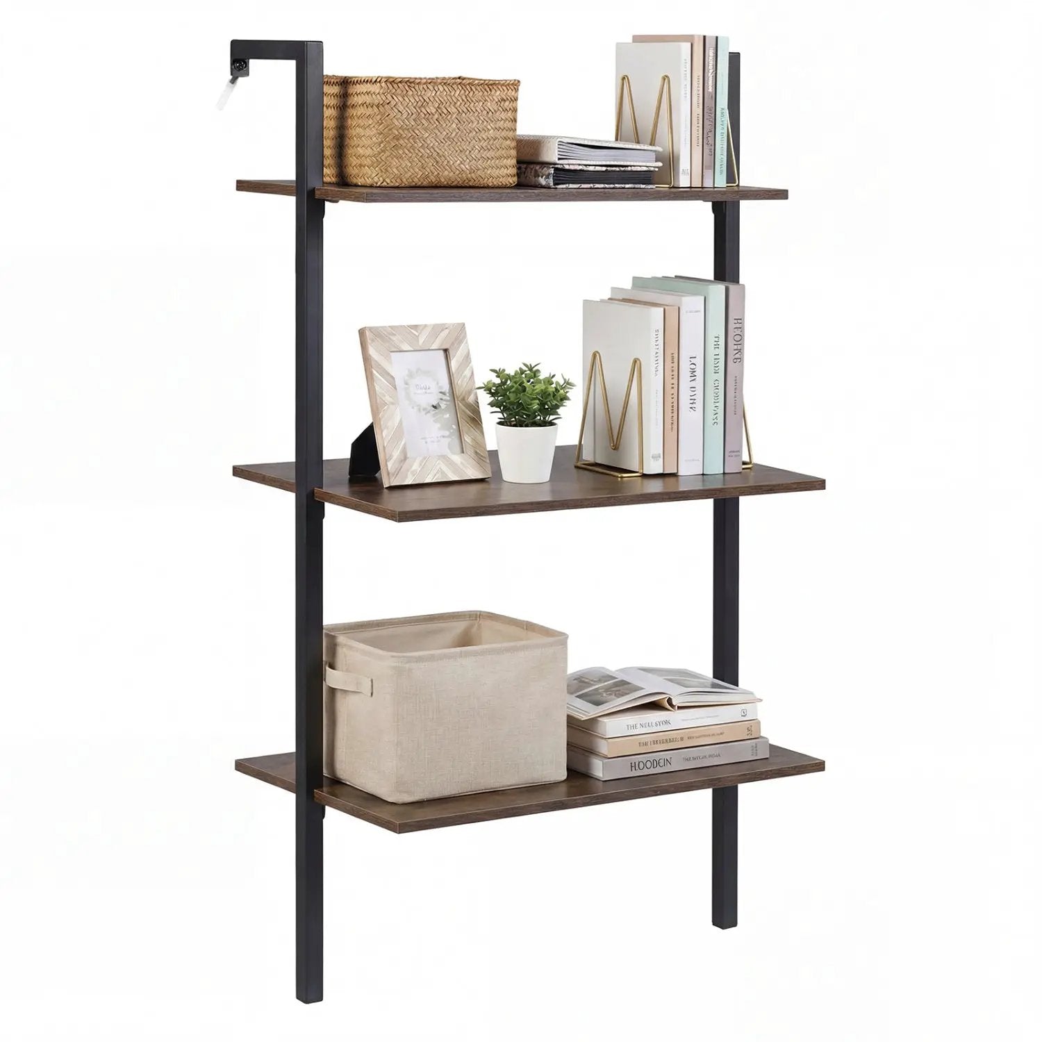 3-Tier Wall Mounted Ladder Bookshelf - Rustic Brown by DirectDeals