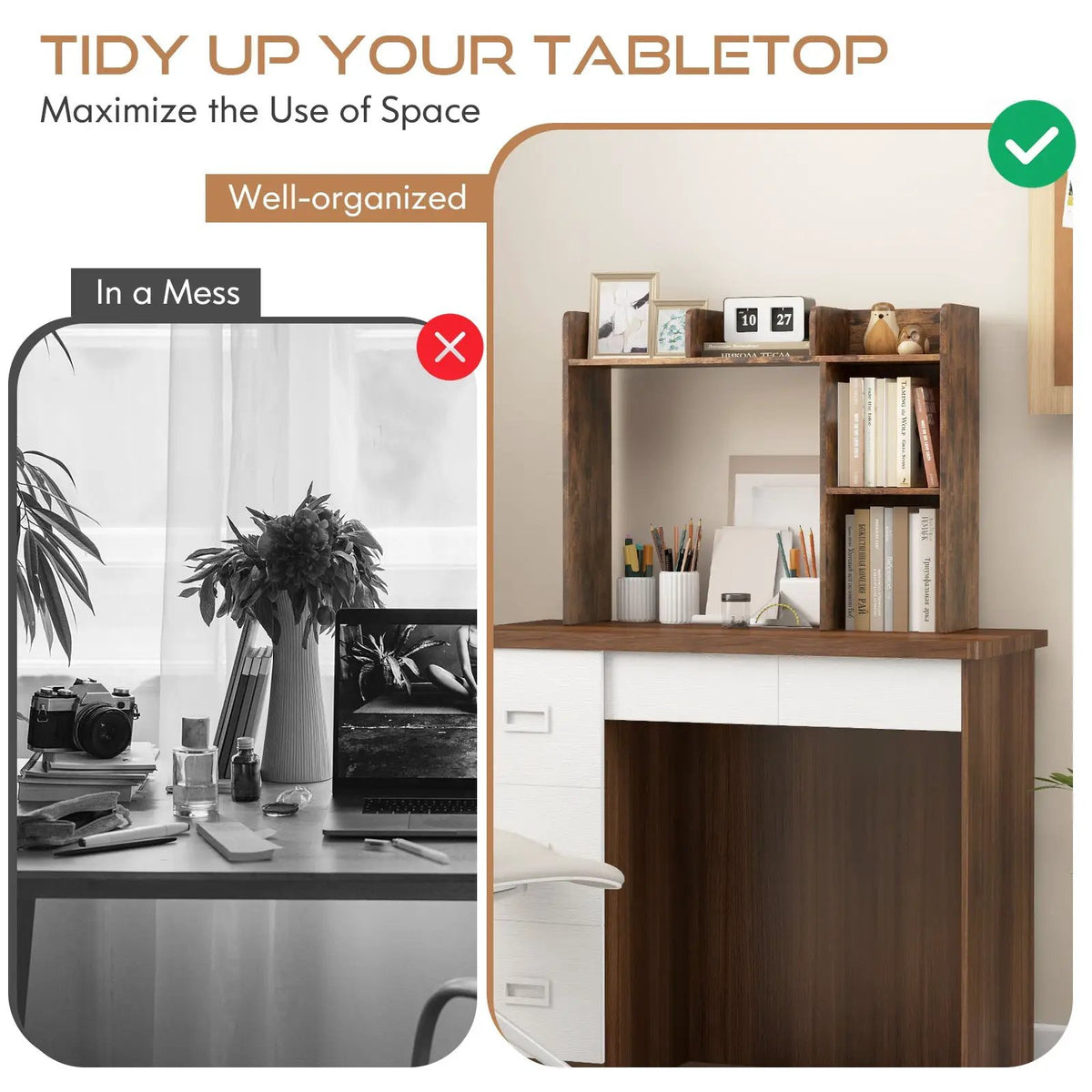 3-Tier Multipurpose Desk Bookshelf with 4 Shelves, photo 7 of 13