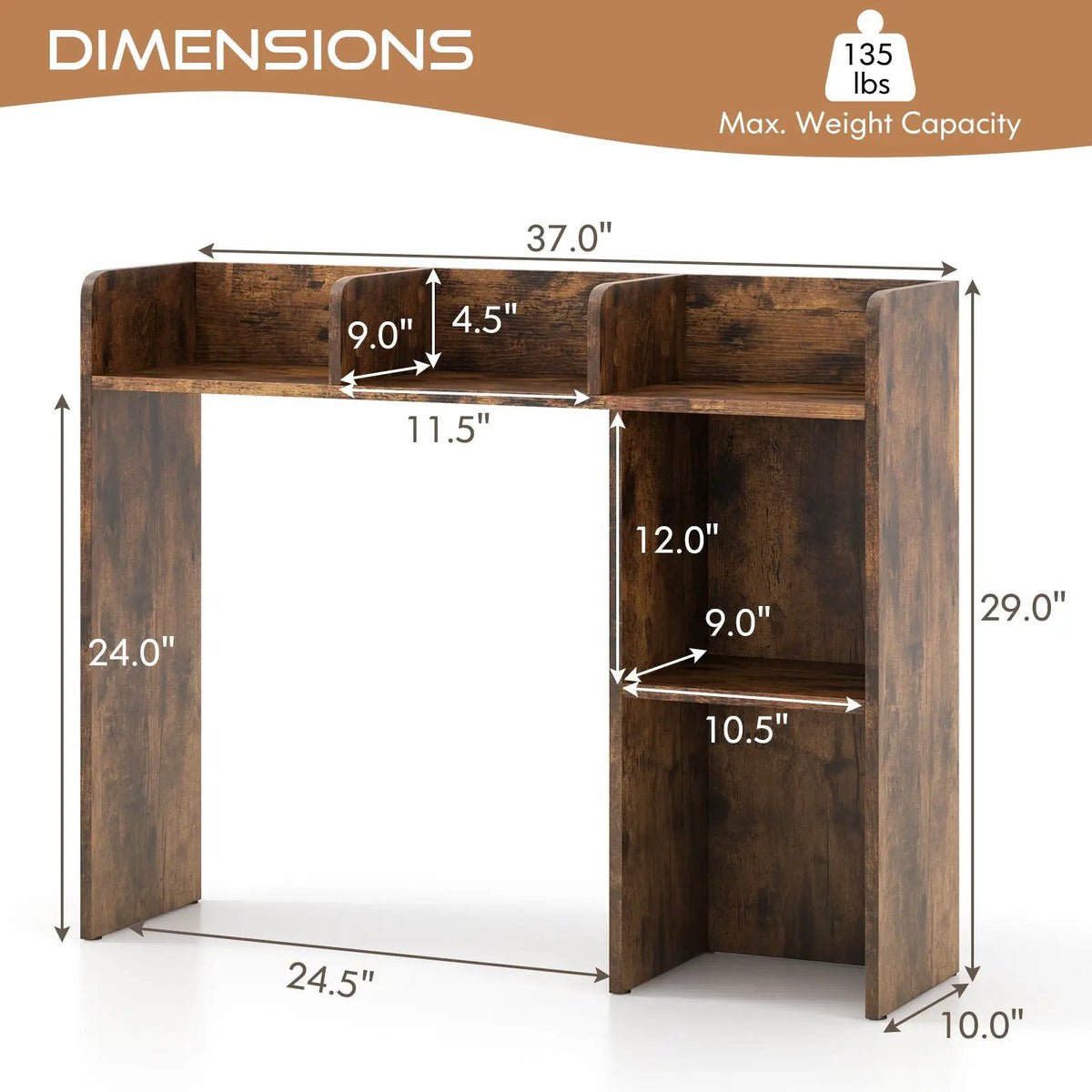 3-Tier Multipurpose Desk Bookshelf with 4 Shelves, photo 5 of 13