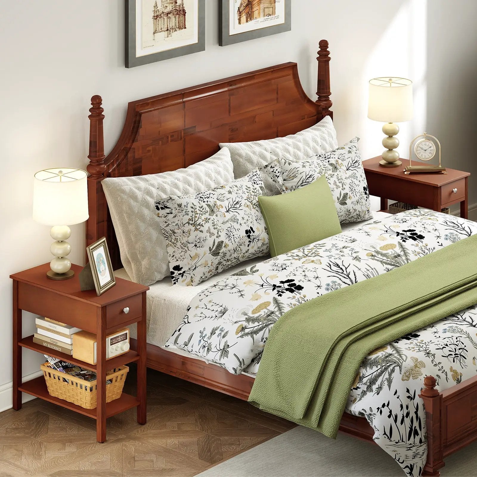 3-Tier Narrow End Table with Drawer and Storage Shelves Set of 2 by DirectDeals