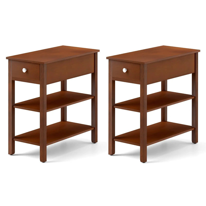 3-Tier Narrow End Table with Drawer and Storage Shelves Set of 2 by DirectDeals