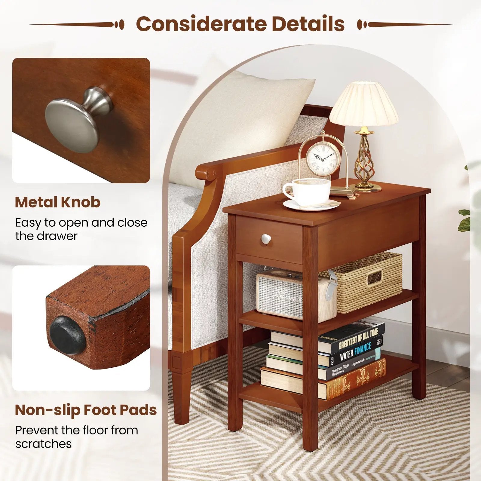 3-Tier Narrow End Table with Drawer and Storage Shelves Set of 2 by DirectDeals