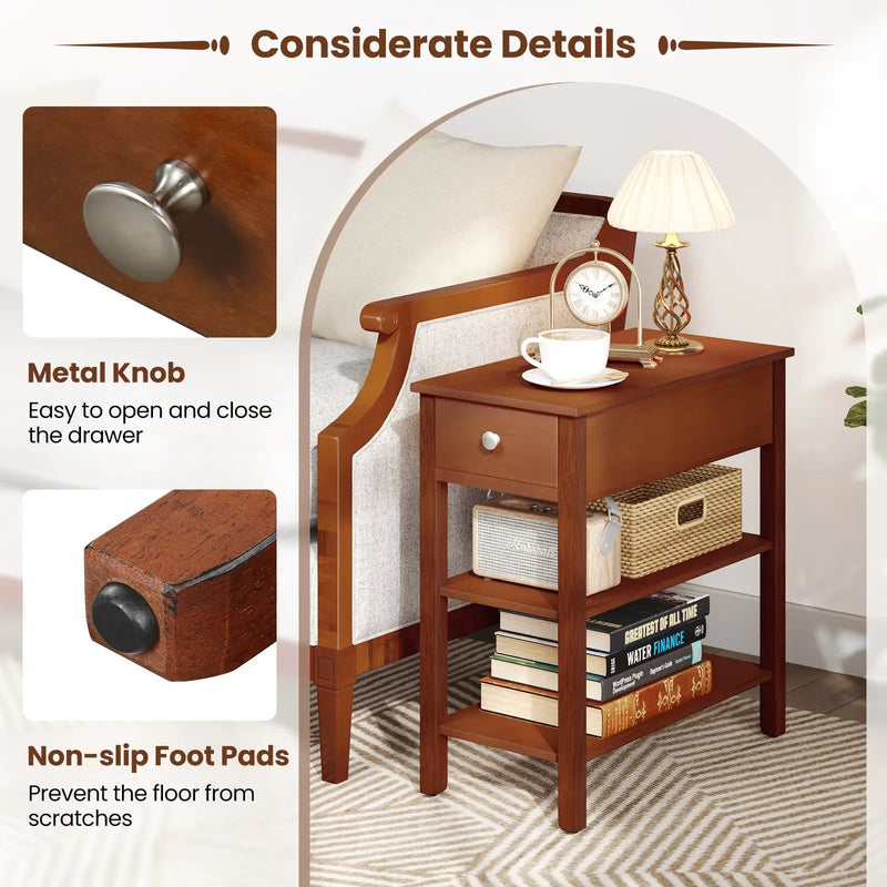 3-Tier Narrow End Table with Drawer and Storage Shelves Set of 2 by DirectDeals