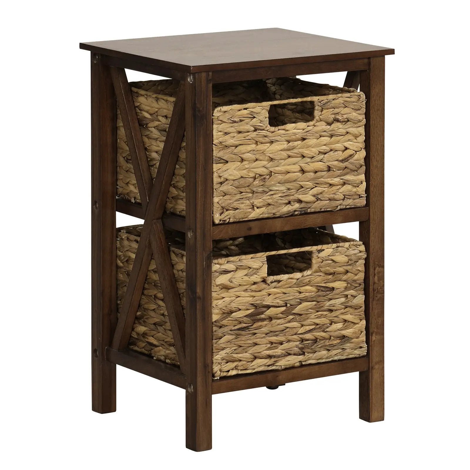 3/4-Tier Nightstand with 2 Seagrass Baskets Narrow X-Design-3 by DirectDeals
