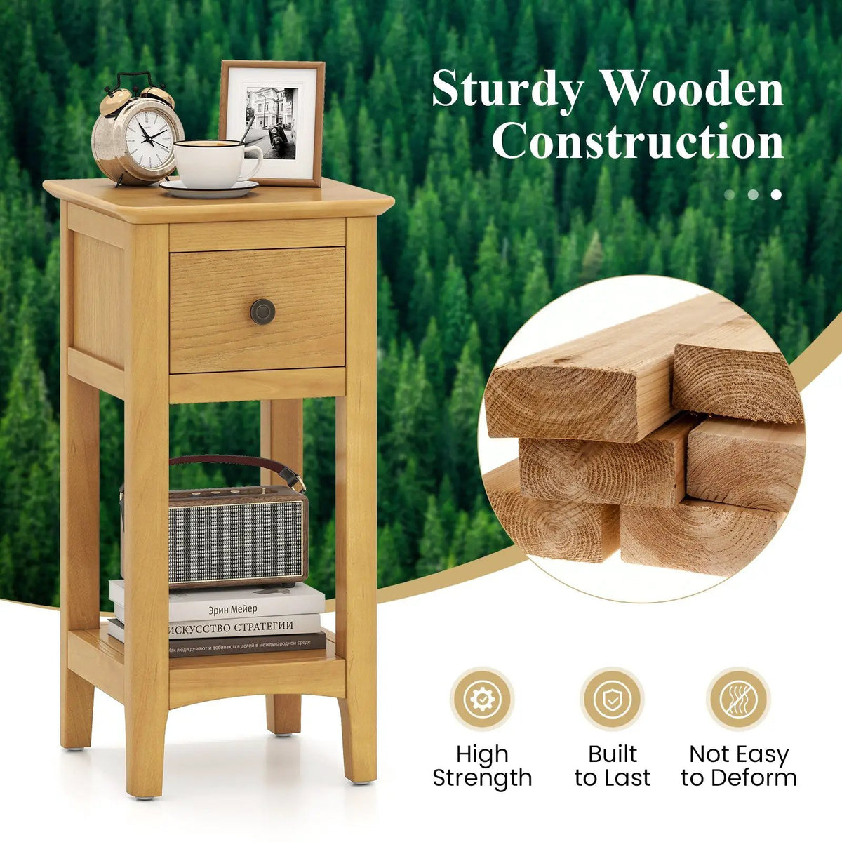 3-Tier Nightstand with Drawer and Open Storage Shelf, photo 24 of 24