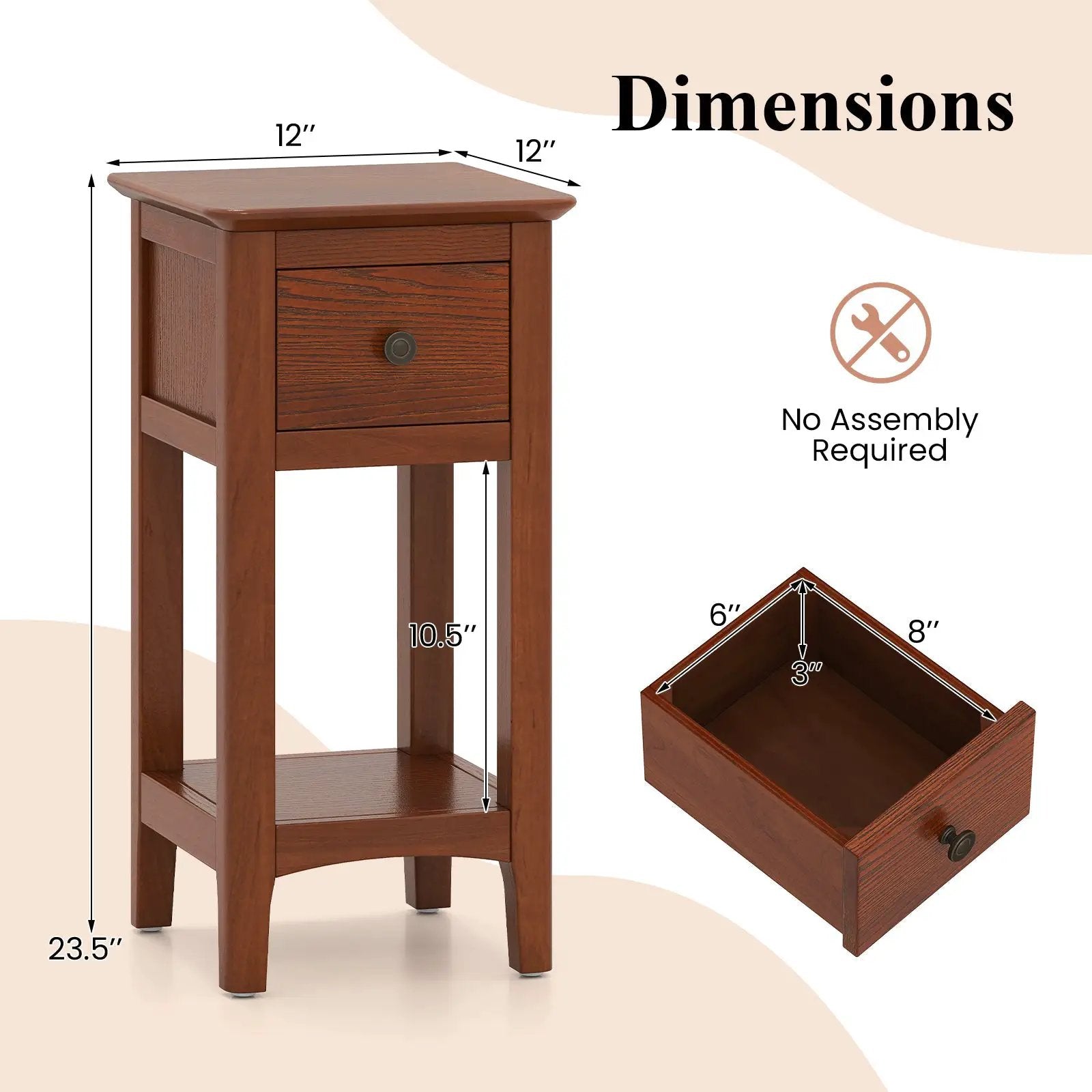 3-Tier Nightstand with Drawer and Open Storage Shelf by DirectDeals