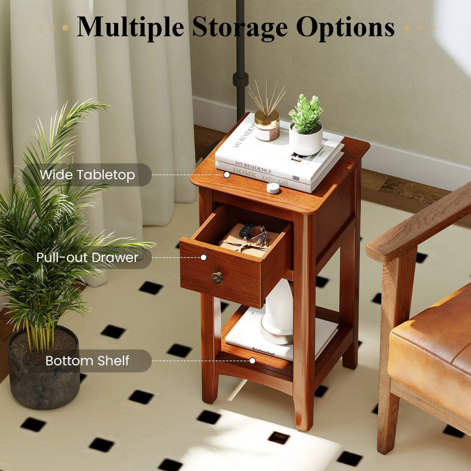 3-Tier Nightstand with Drawer and Open Storage Shelf by DirectDeals