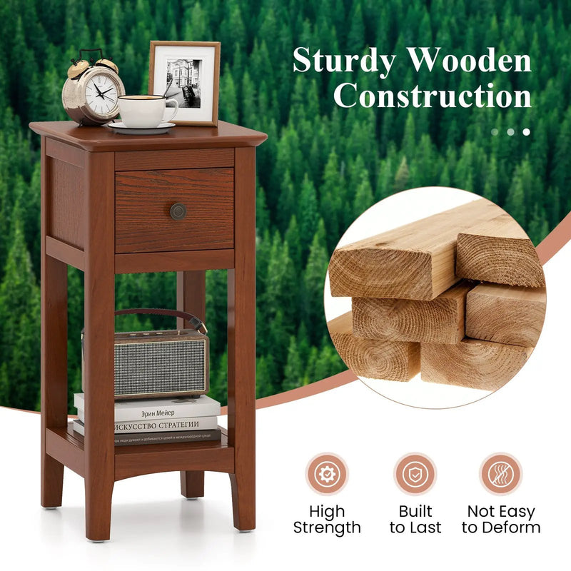3-Tier Nightstand with Drawer and Open Storage Shelf by DirectDeals
