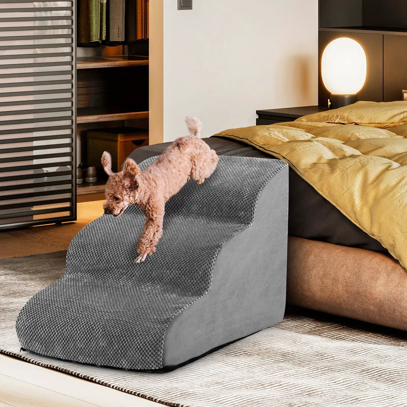 3-Tier Non-Slip Dog Steps with High-Density Sponge and Silicone Paw Prints-Gray by DirectDeals
