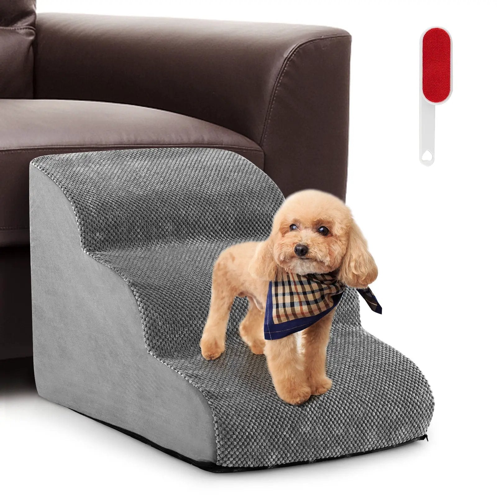 3-Tier Non-Slip Dog Steps with High-Density Sponge and Silicone Paw Prints-Gray by DirectDeals