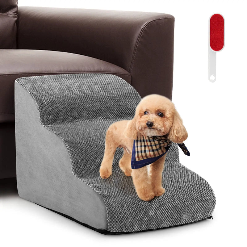 3-Tier Non-Slip Dog Steps with High-Density Sponge and Silicone Paw Prints-Gray by DirectDeals