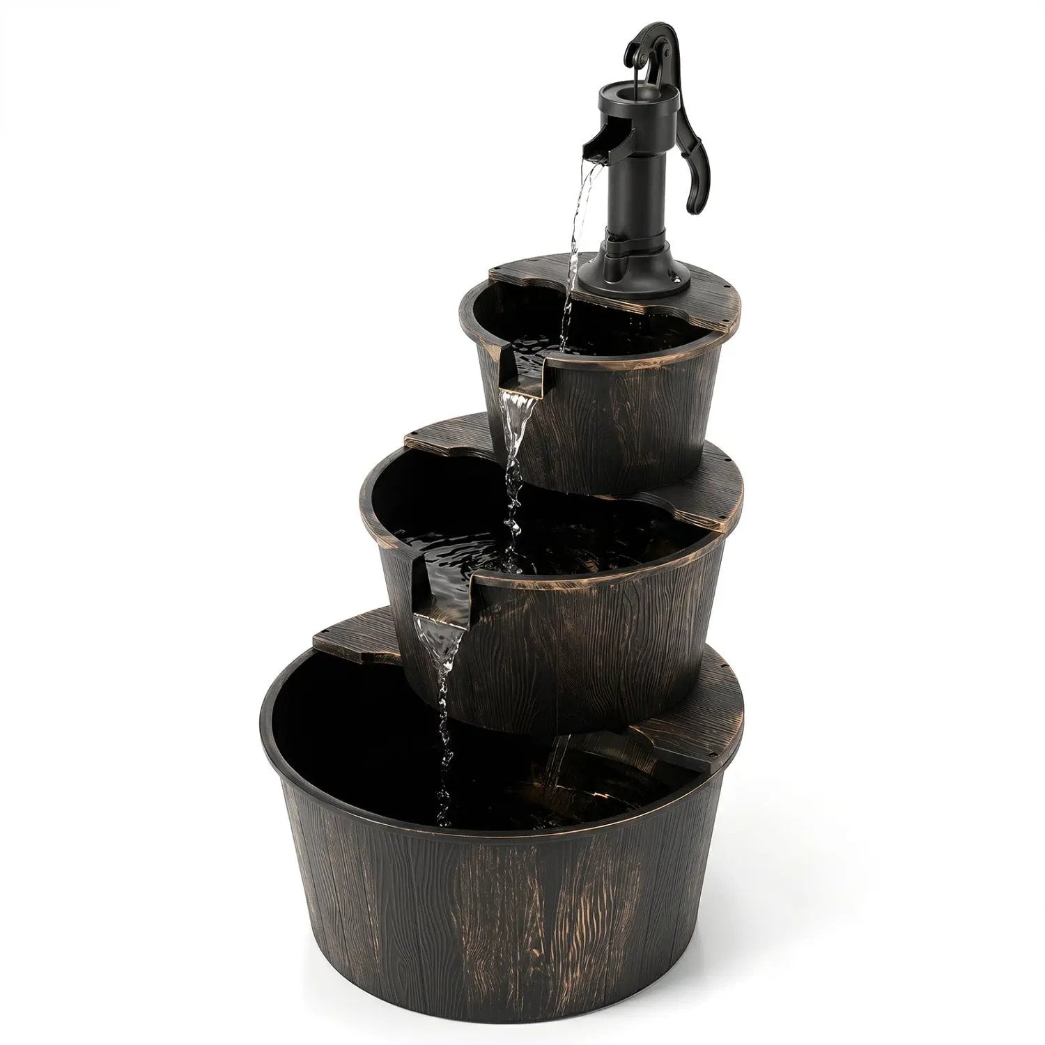 3-Tier Barrel Waterfall Fountain with Electric Pump by DirectDeals