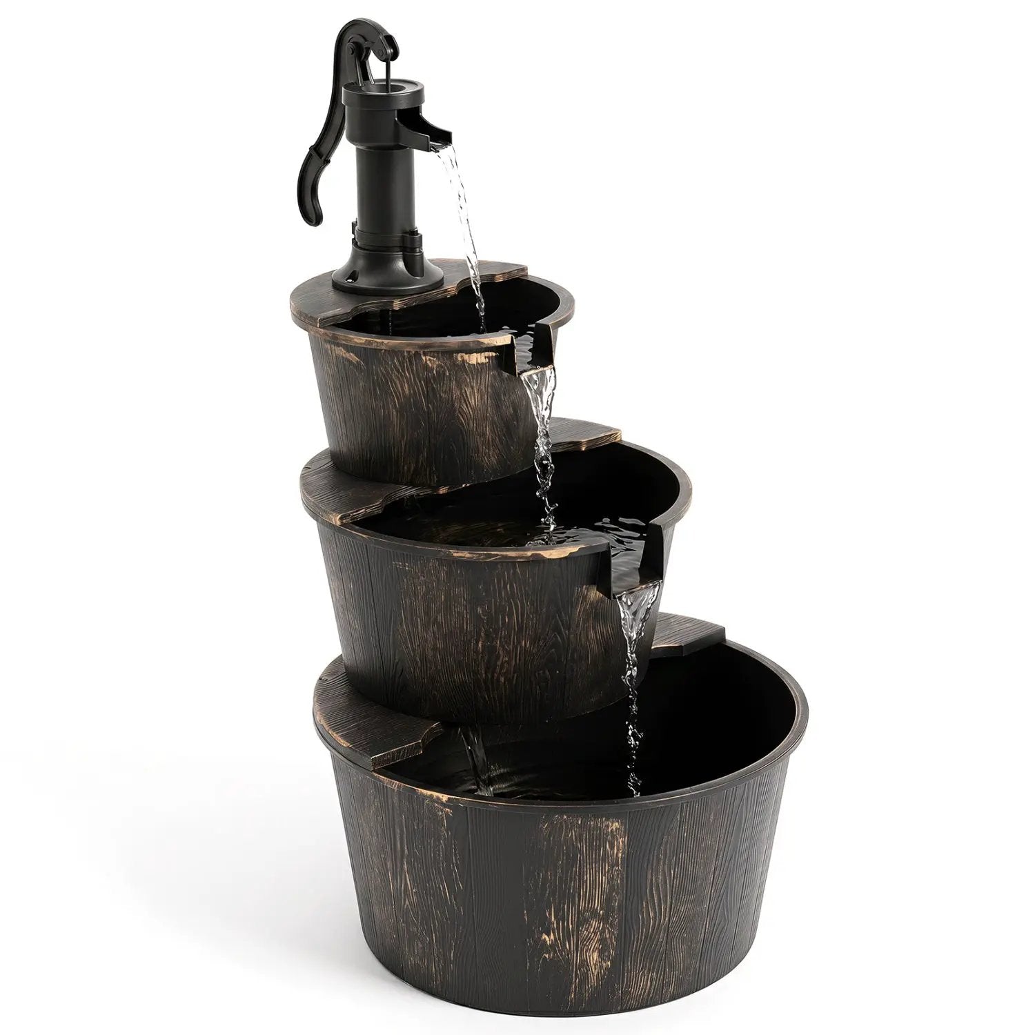 3-Tier Barrel Waterfall Fountain with Electric Pump by DirectDeals