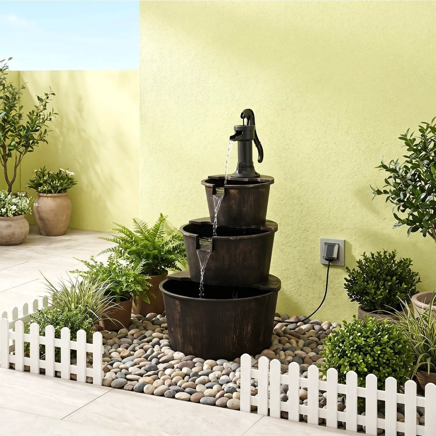 3-Tier Barrel Waterfall Fountain with Electric Pump by DirectDeals