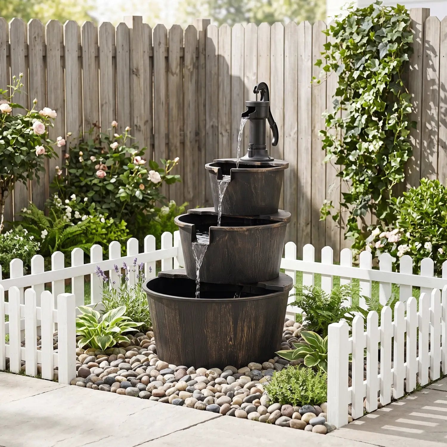 3-Tier Barrel Waterfall Fountain with Electric Pump by DirectDeals