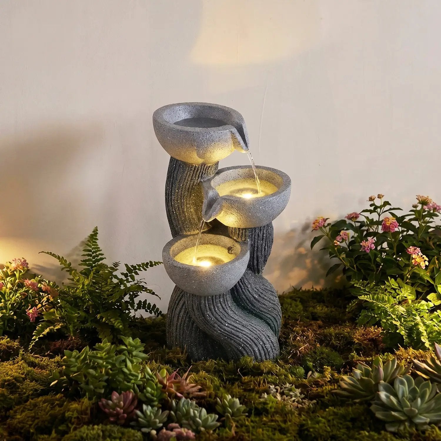 3-Tier Outdoor Water Fountain with LED Lights, 18.5 Inch by DirectDeals