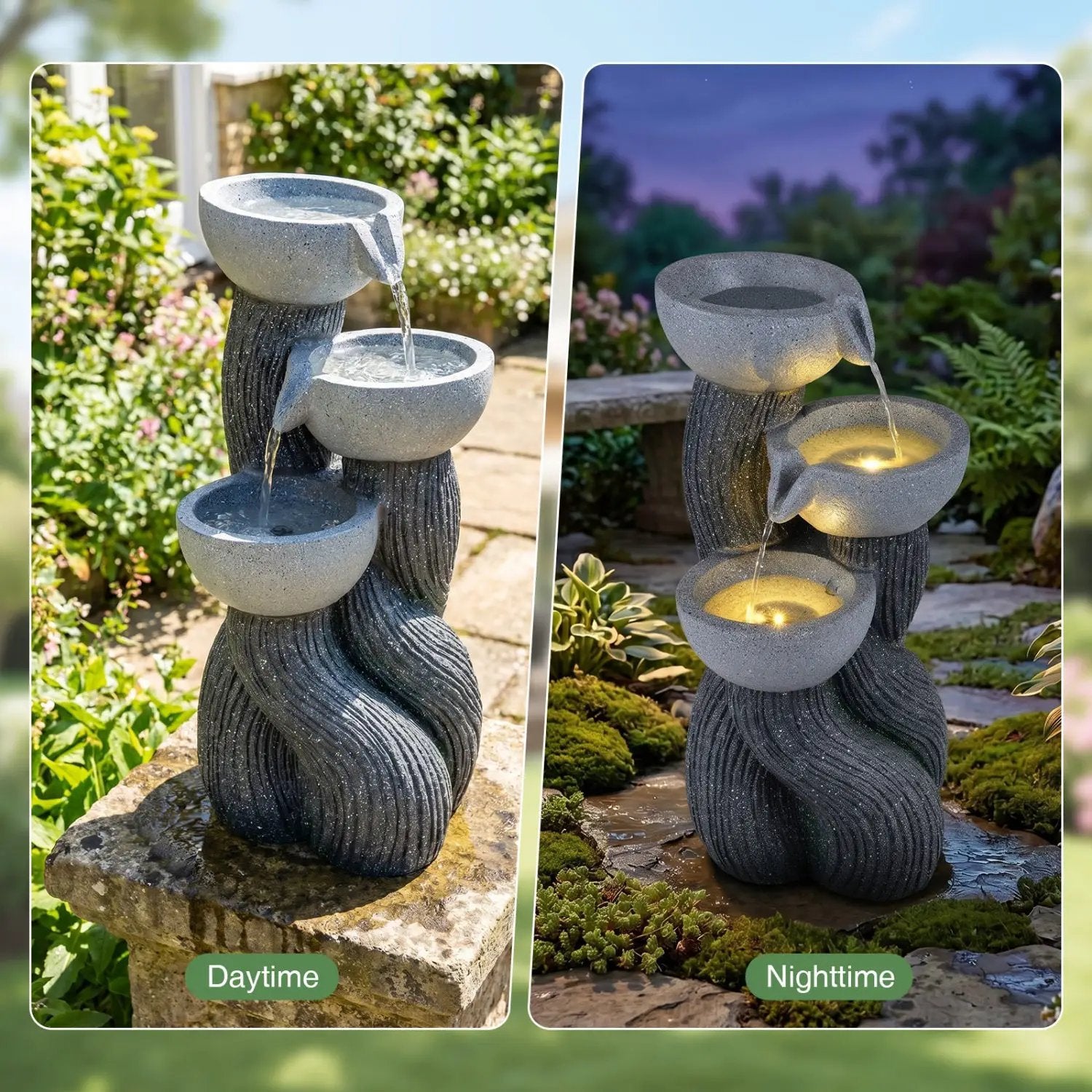 3-Tier Outdoor Water Fountain with LED Lights, 18.5 Inch by DirectDeals