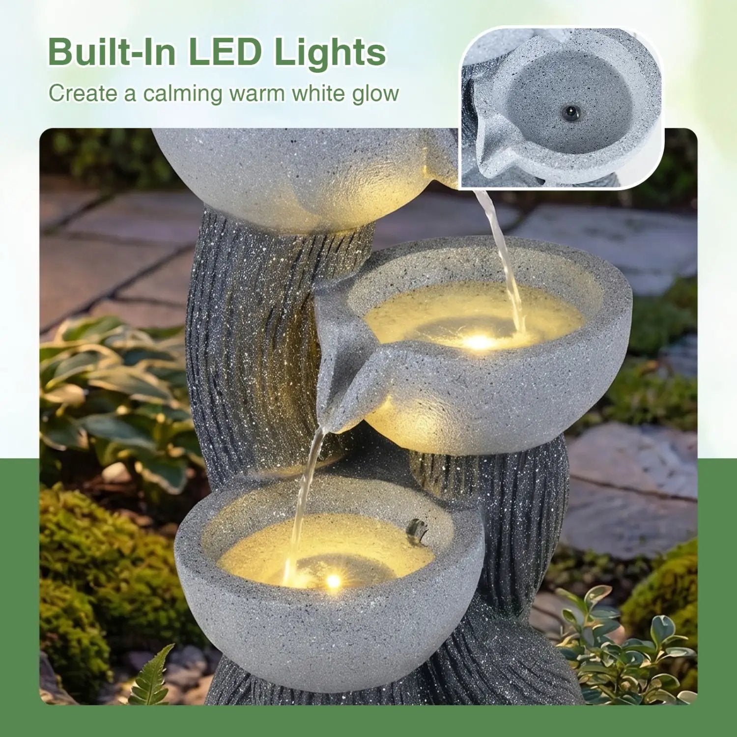 3-Tier Outdoor Water Fountain with LED Lights, 18.5 Inch by DirectDeals