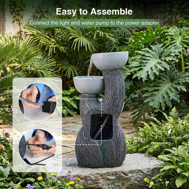 3-Tier Outdoor Water Fountain with LED Lights, 18.5 Inch by DirectDeals