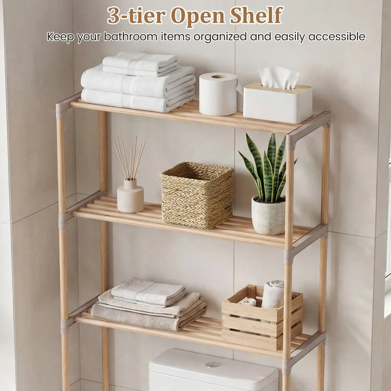 3-Tier Over The Toilet Storage Rack with Open Shelves-Gray by DirectDeals