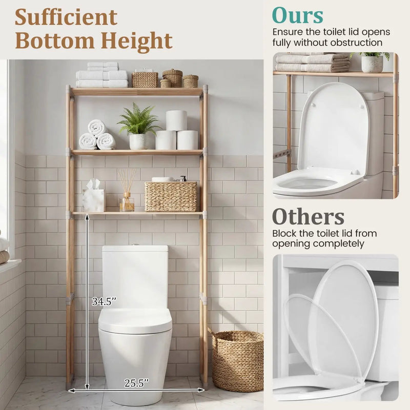 3-Tier Over The Toilet Storage Rack with Open Shelves-Gray by DirectDeals