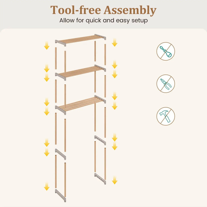 3-Tier Over The Toilet Storage Rack with Open Shelves-Gray by DirectDeals