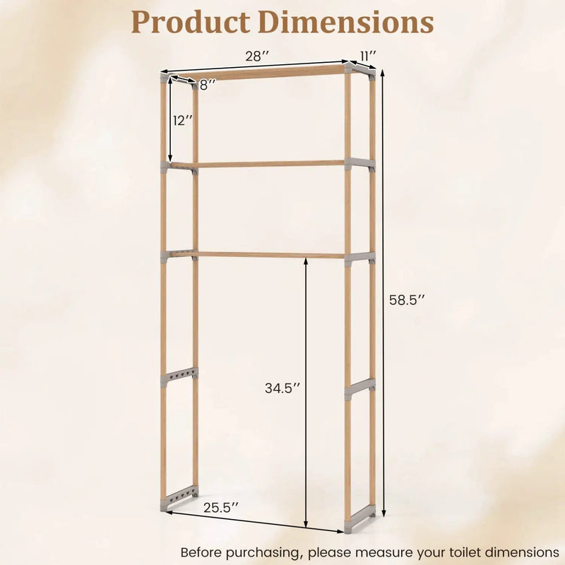 3-Tier Over The Toilet Storage Rack with Open Shelves-Gray by DirectDeals