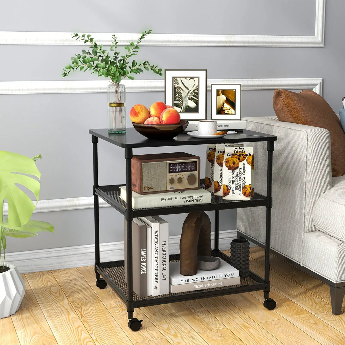 3 Tier Printer Stand Rolling Fax Cart with Adjustable Shelf and Swivel Wheels, photo 13 of 15