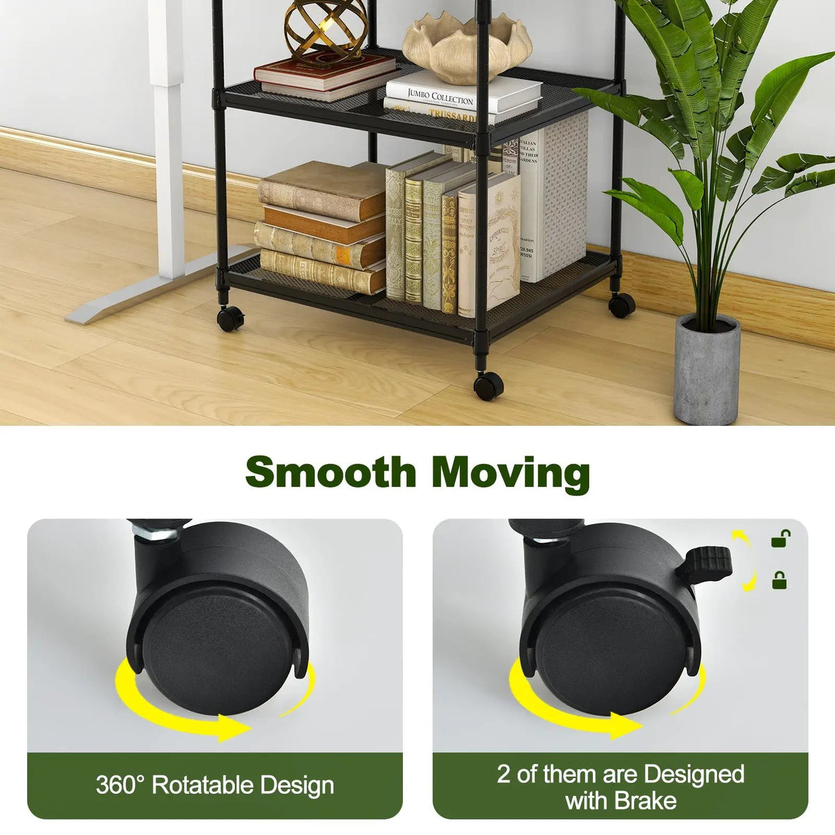 3 Tier Printer Stand Rolling Fax Cart with Adjustable Shelf and Swivel Wheels, photo 15 of 15