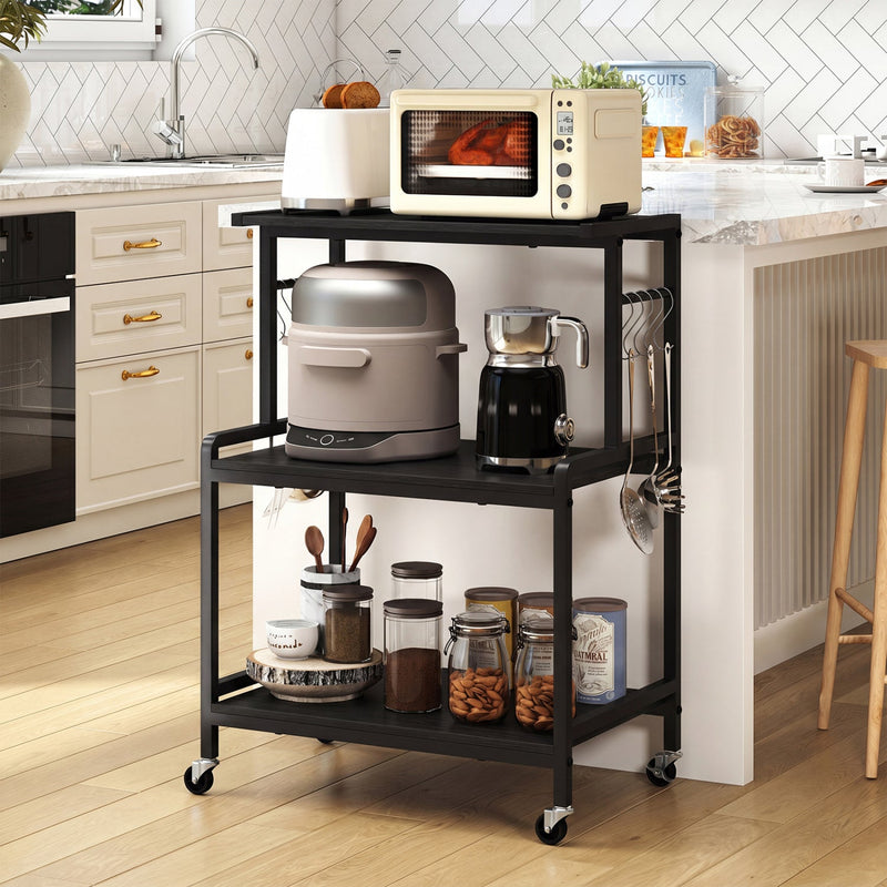 3-Tier Rolling Microwave Cart with Power Outlet and Hooks by DirectDeals