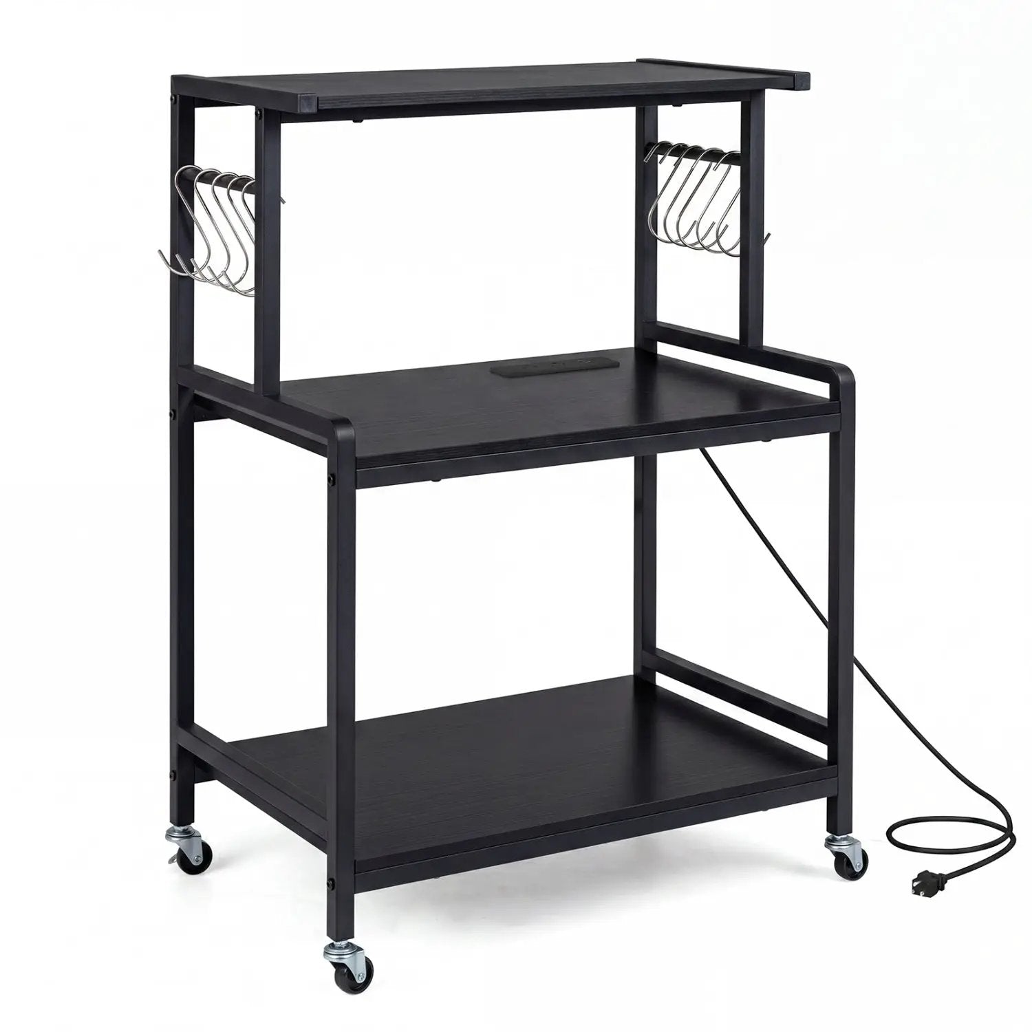 3-Tier Rolling Microwave Cart with Power Outlet and Hooks by DirectDeals