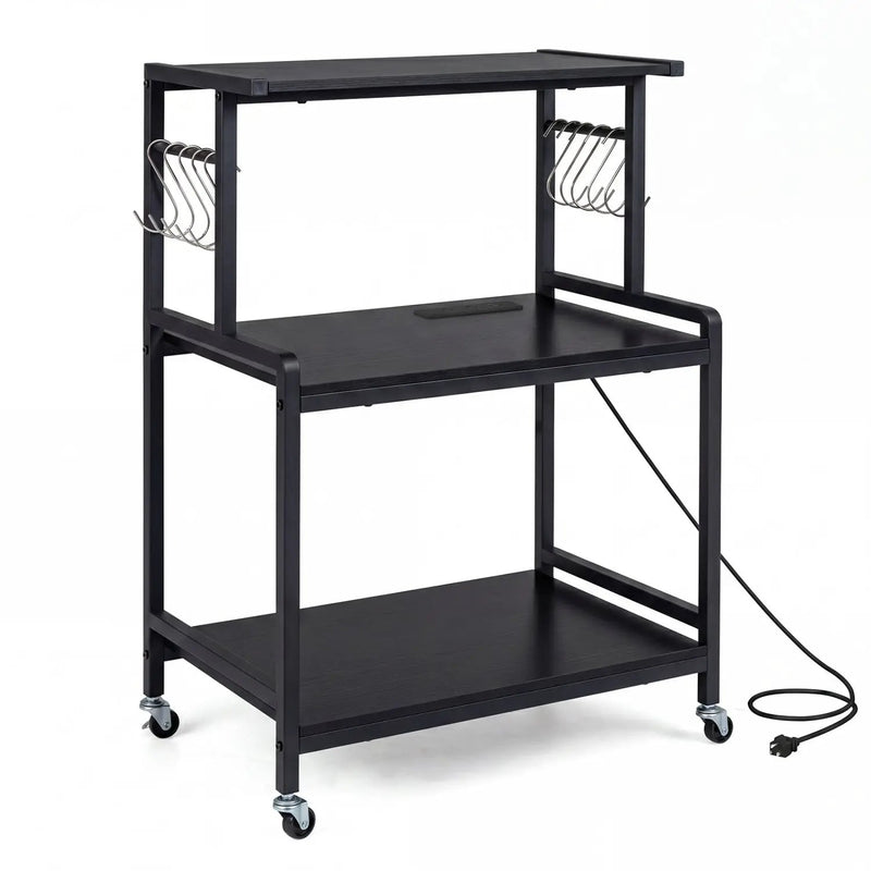 3-Tier Rolling Microwave Cart with Power Outlet and Hooks by DirectDeals