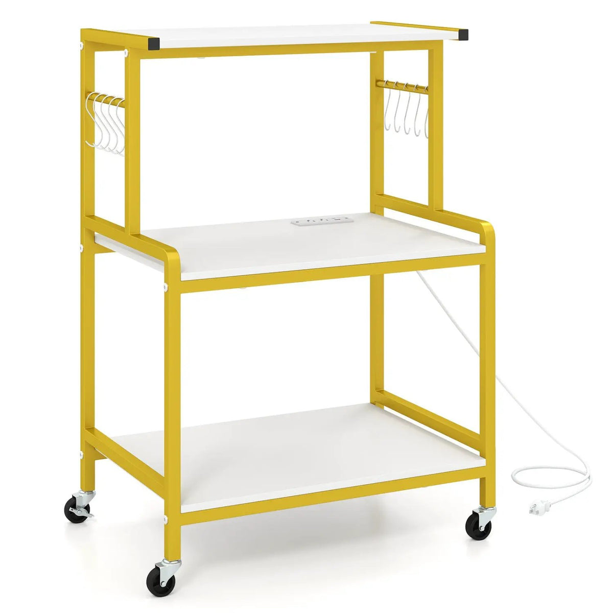 3-Tier Rolling Microwave Cart with Power Outlet and Hooks, photo 11 of 17