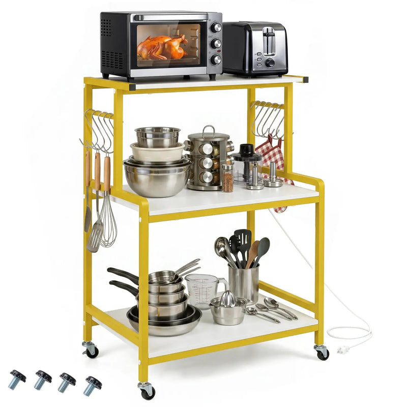 3-Tier Rolling Microwave Cart with Power Outlet and Hooks by DirectDeals