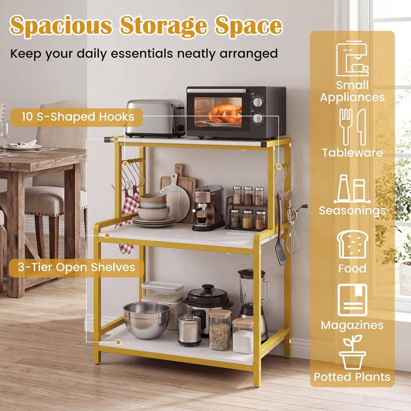 3-Tier Rolling Microwave Cart with Power Outlet and Hooks by DirectDeals
