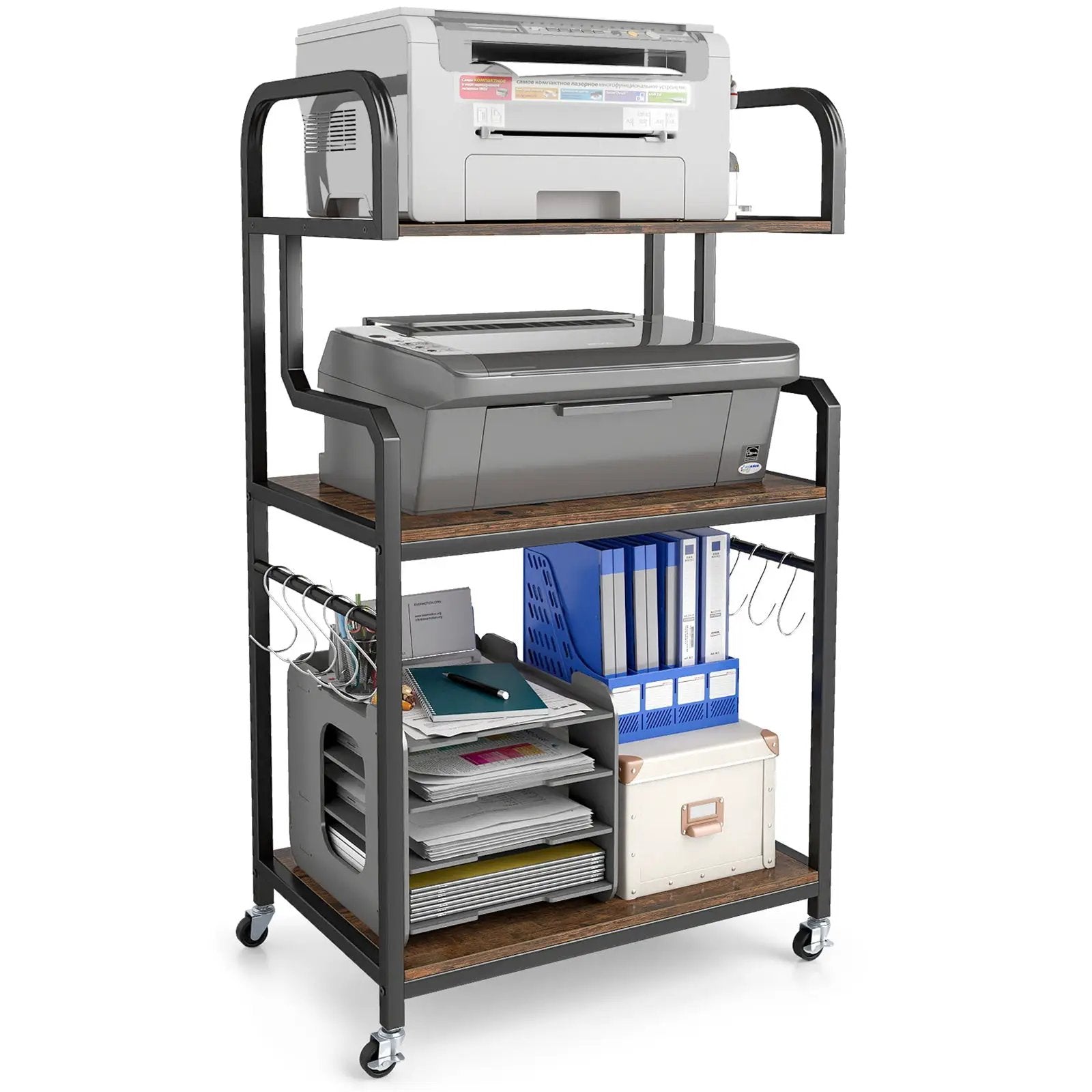 3-Tier Rolling Printer Stand Home Office Large Printer Cart with Storage Shelves by DirectDeals