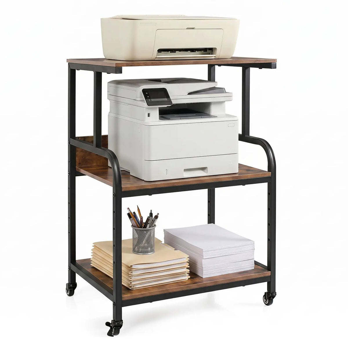 3-Tier Rolling Printer Stand with Adjustable Shelf, photo 4 of 24