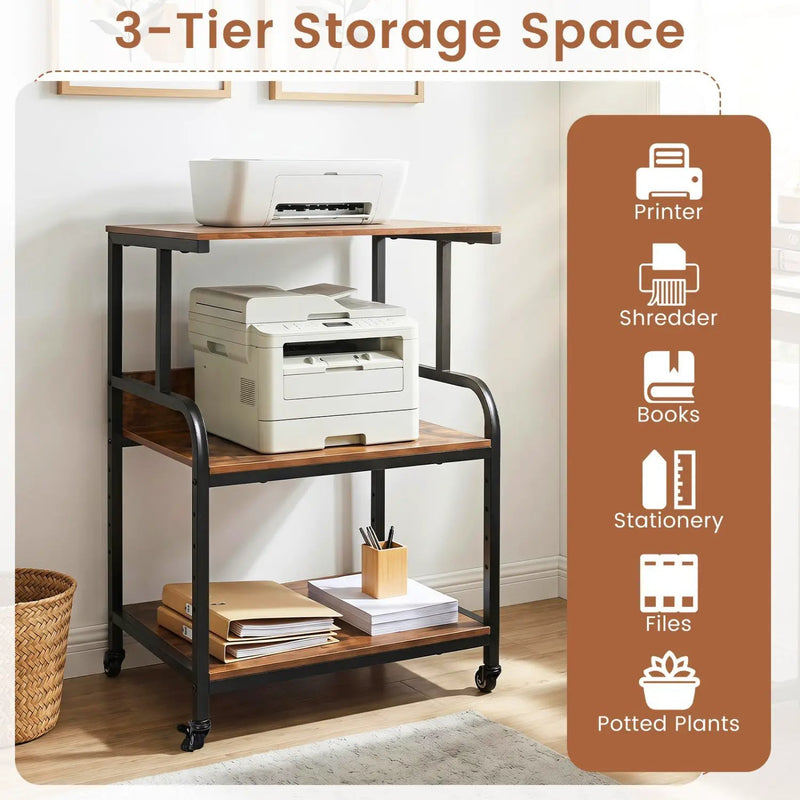 3-Tier Rolling Printer Stand with Adjustable Shelf by DirectDeals