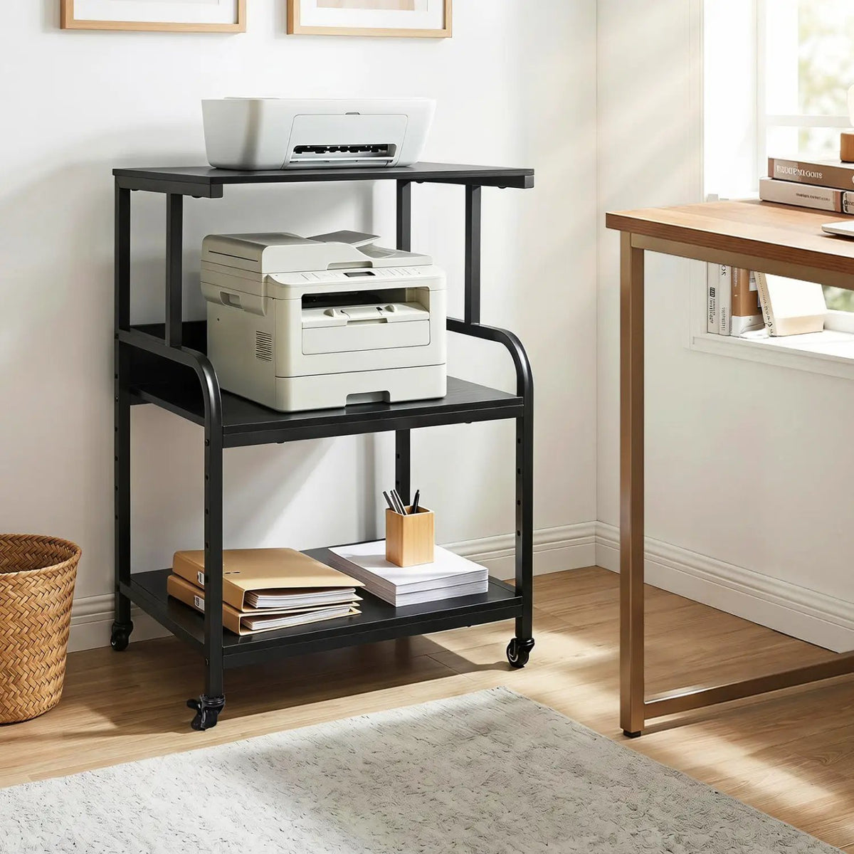 3-Tier Rolling Printer Stand with Adjustable Shelf, photo 9 of 24