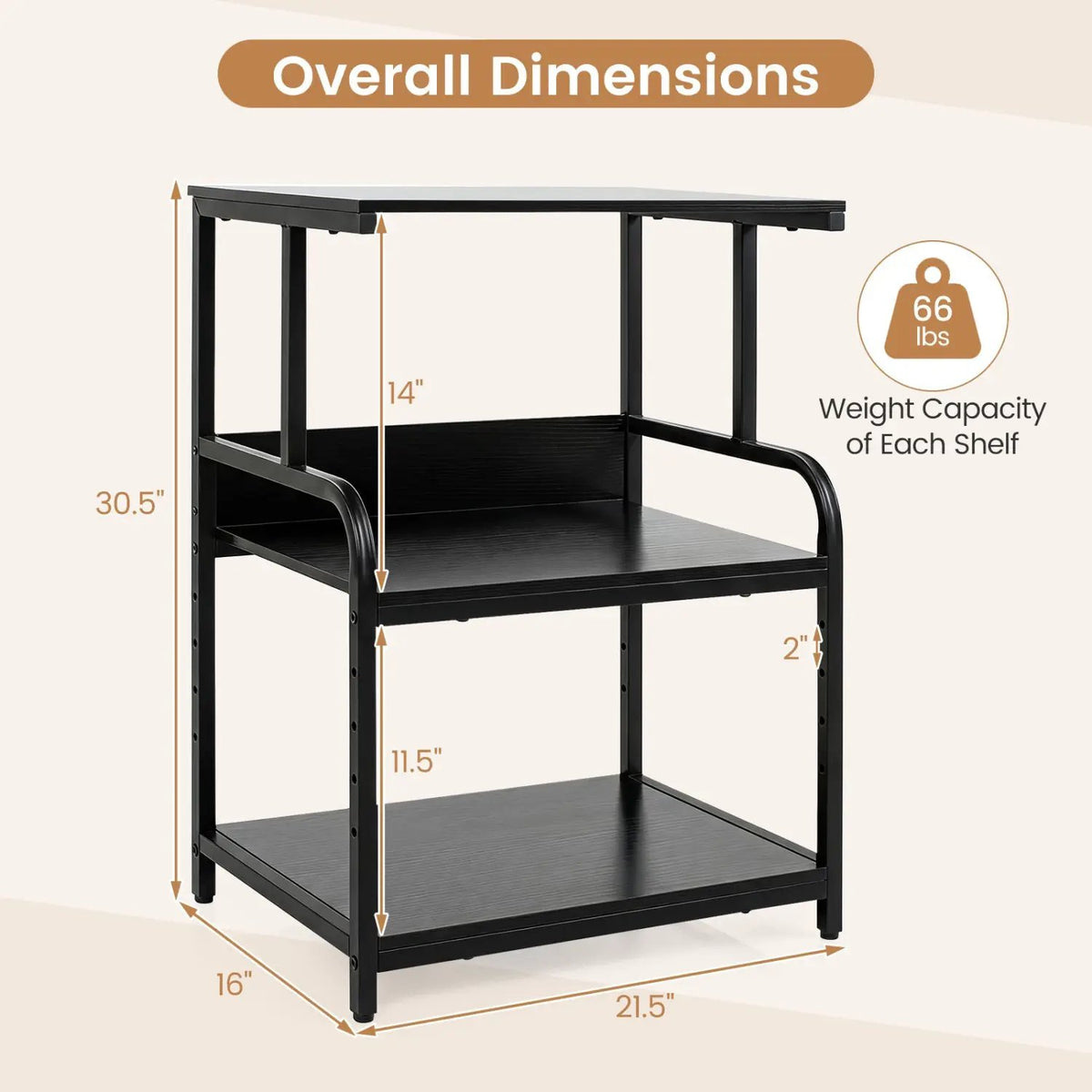 3-Tier Rolling Printer Stand with Adjustable Shelf, photo 13 of 24