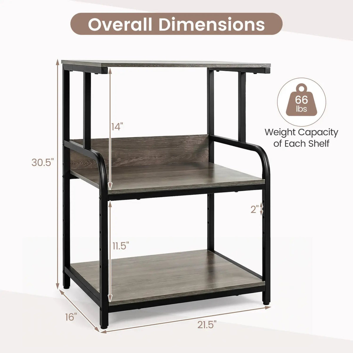 3-Tier Rolling Printer Stand with Adjustable Shelf, photo 21 of 24
