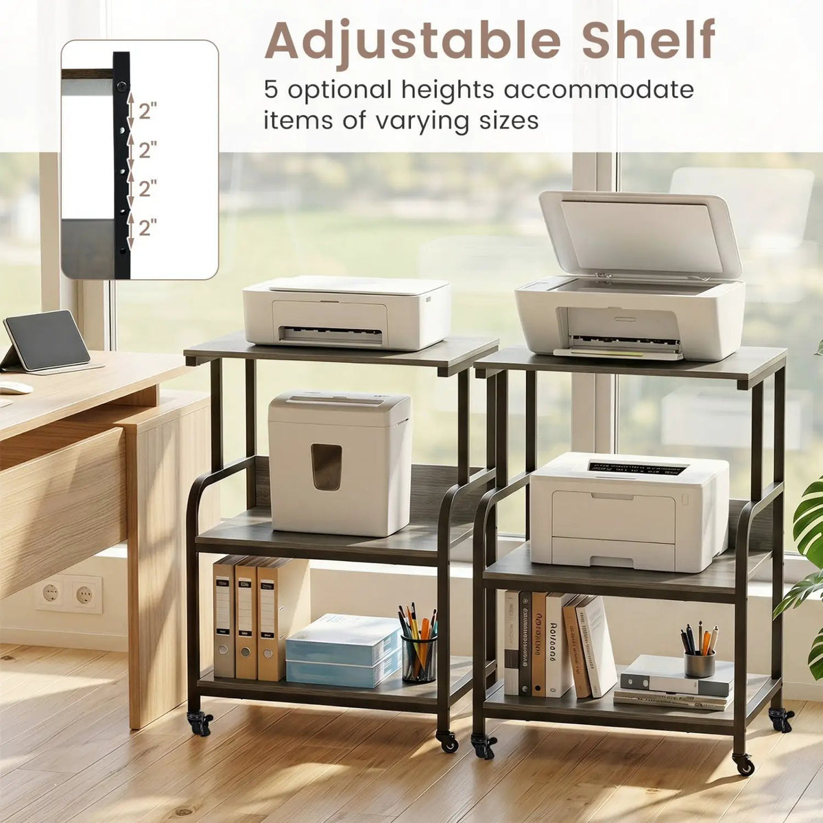 3-Tier Rolling Printer Stand with Adjustable Shelf, photo 24 of 24