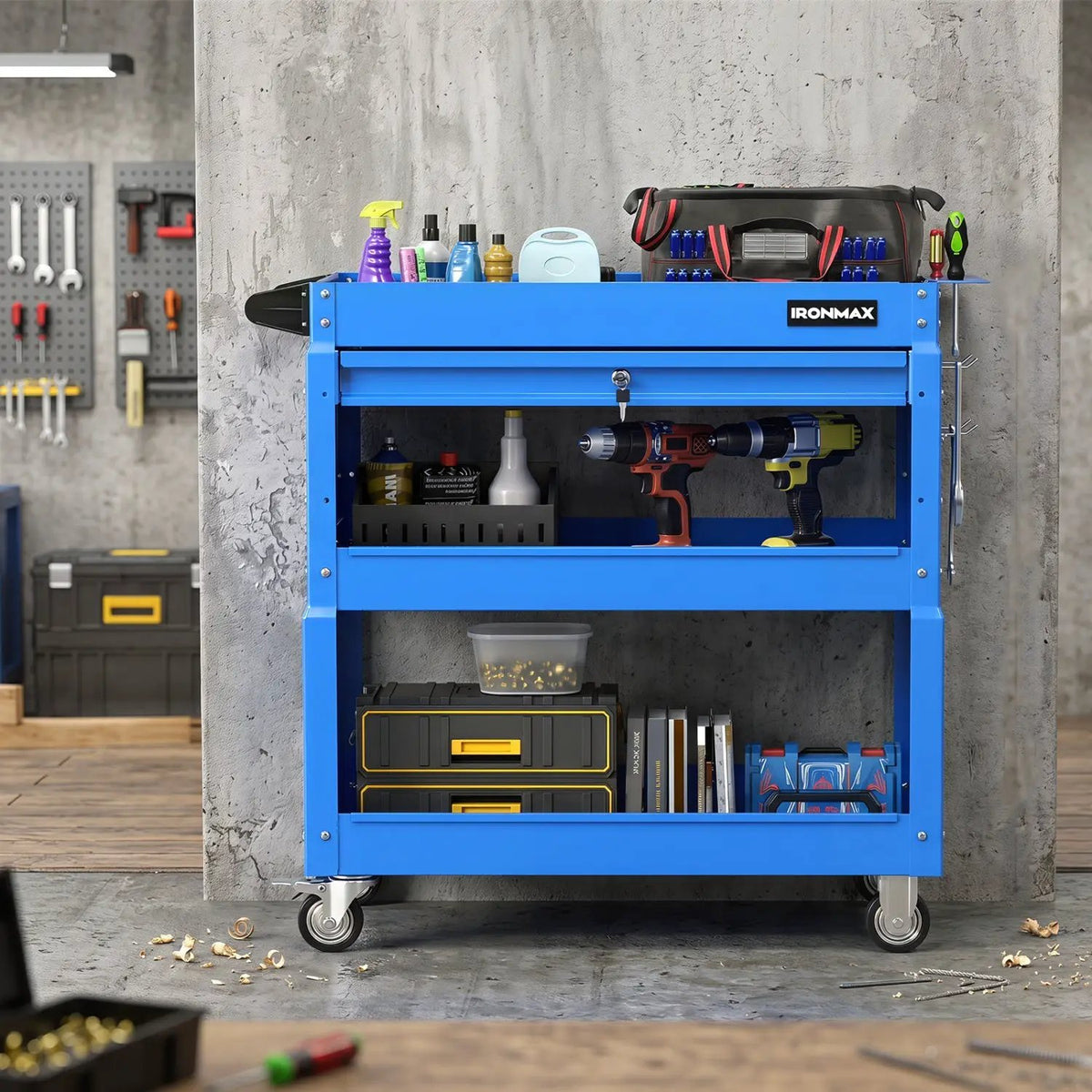 3-Tier Rolling Tool Cart with Lockable Drawer, photo 17 of 24