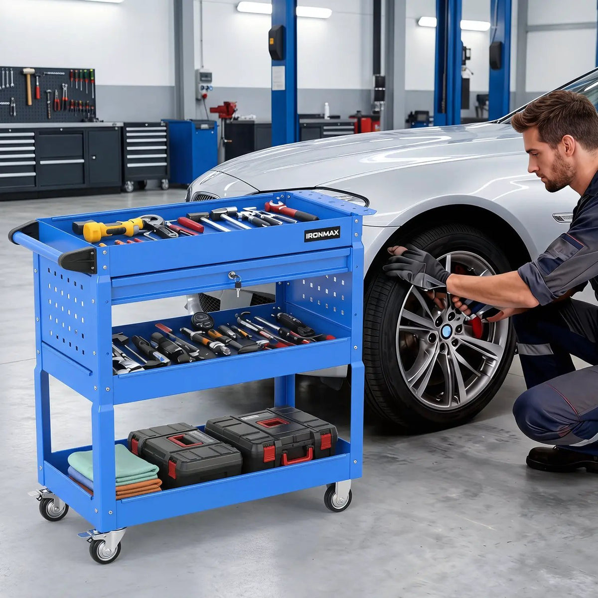 3-Tier Rolling Tool Cart with Lockable Drawer, photo 18 of 24